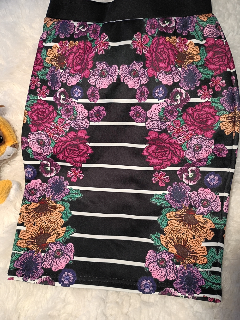 Nordstrom Black Floral Striped Skirt with Pink, Purple and Orange Flowers